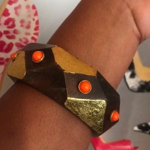 Vintage Bold Embellished w/Gold Wood Bangle